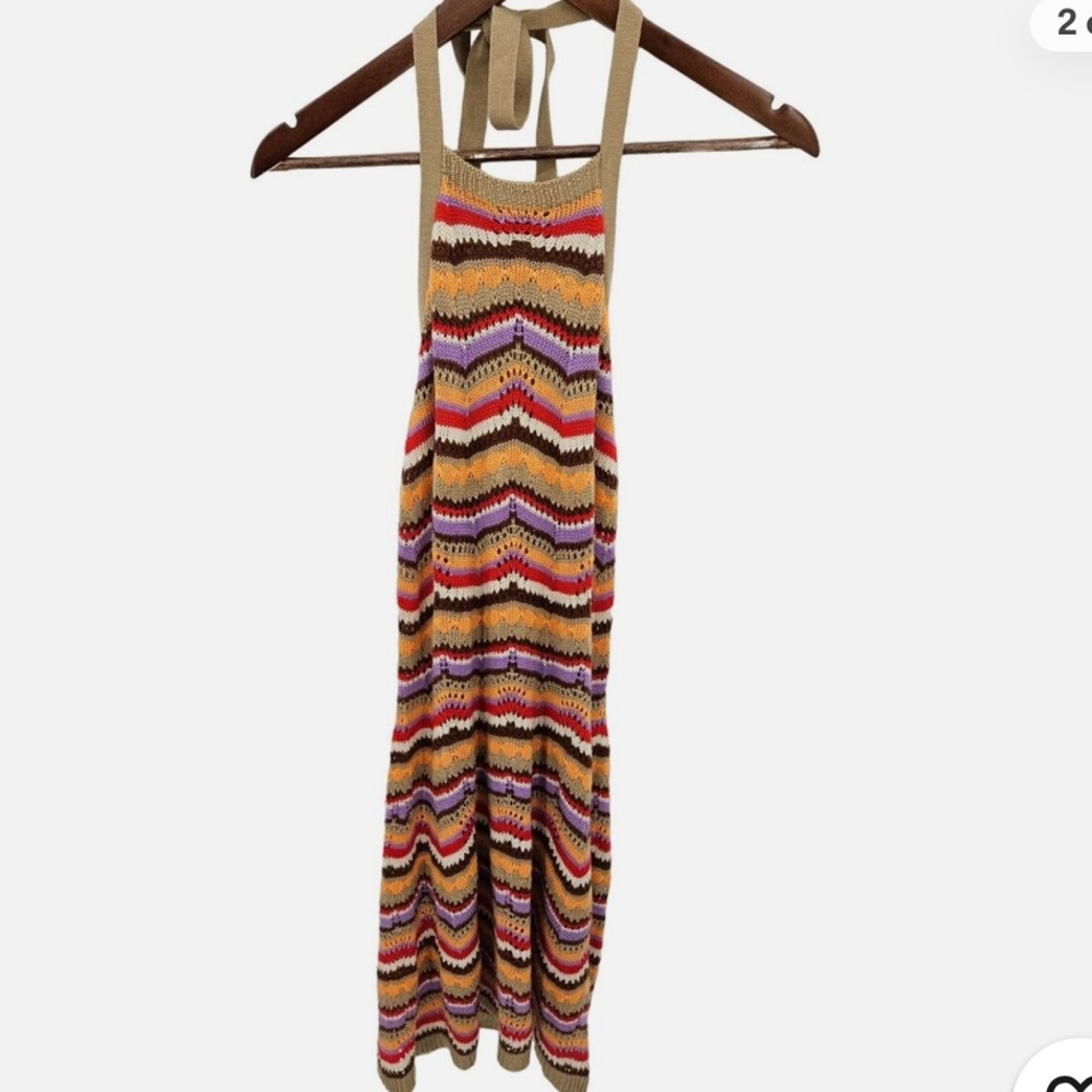 SO Goods For Life Multicolor Chevron Knit Sleeveless Halter Dress Tie Back Small